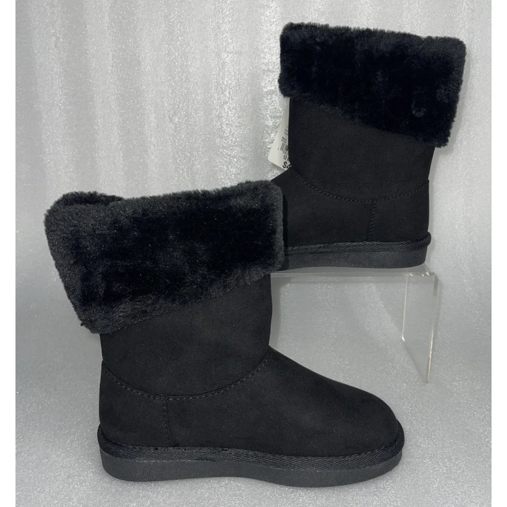 Thereabouts Willa Flat Heel Black‎ Winter Boots Faux Fur Girls Size 12 NEW